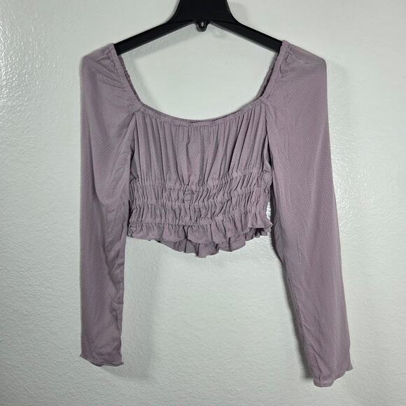 Urban Outfitters Cottagecore Crop Peasant Top Smocked Waist Purple Small - Picture 6 of 6